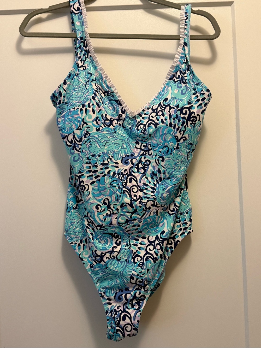 Lilly Pulitzer Aqua, Navy & White Swirl One-Piece